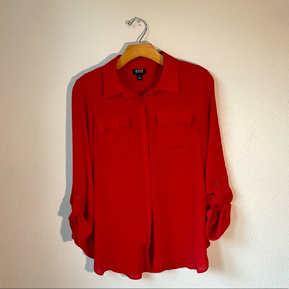 a.n.a Red Button Down Blouse